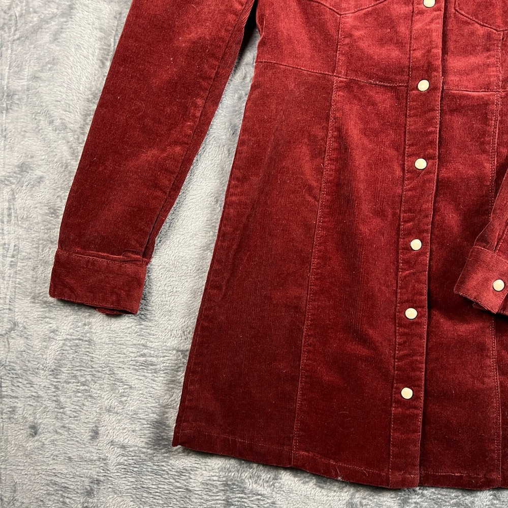Forever 21 Shirt Dress Womens Small Burgundy Corduroy Long Sleeve Snap Front - Picture 6 of 16